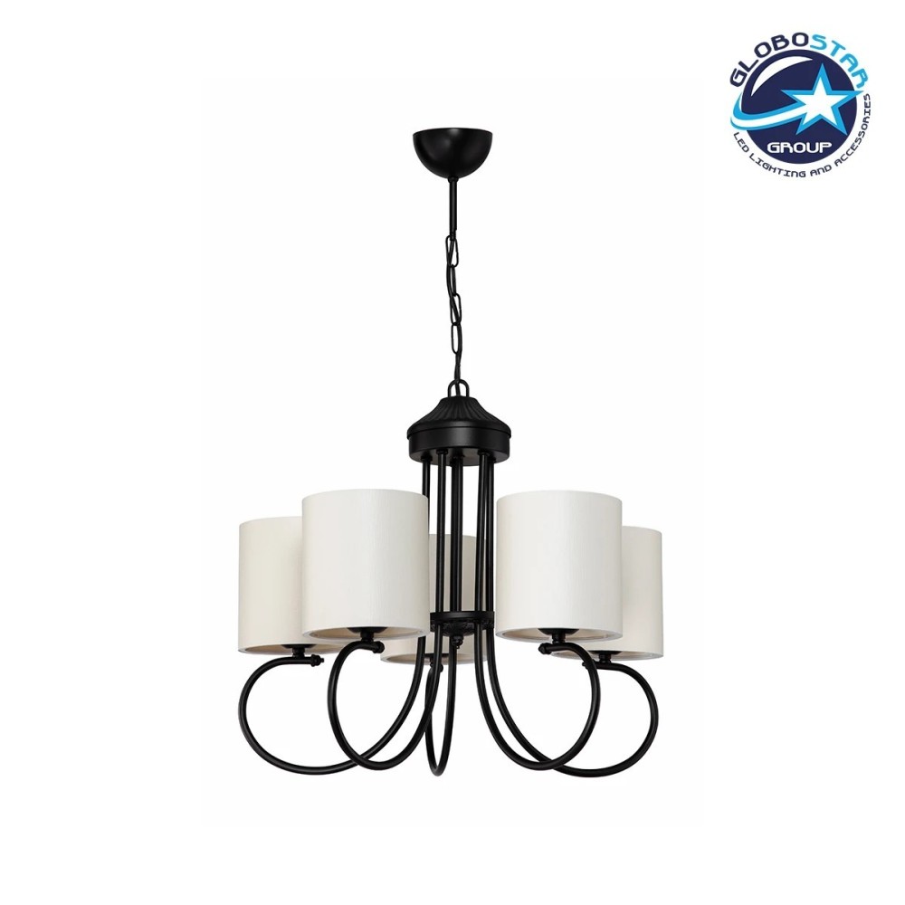 GLOBOSTAR® TRITON 203-0253 Vintage Κρεμαστό Φωτιστικό Οροφής με Ντουί 5 x E27 AC 220-240V IP20 - Μαύρο & Μπεζ - Μ50 x Π50 x Υ48cm